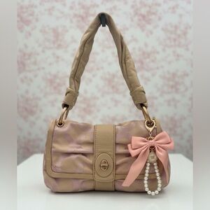 Coach Rare Pink and Beige Parker Bow Ruched Mini Small Shoulder Bag